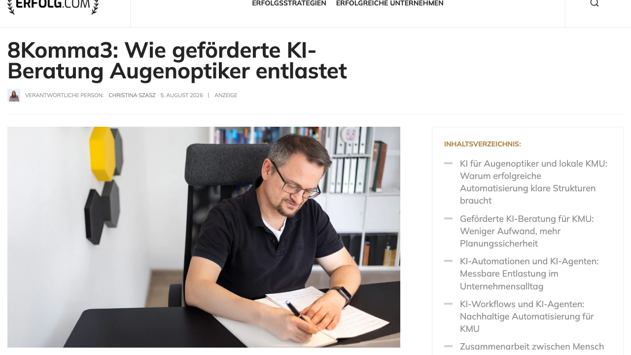 Screenshot des Artikels auf erfolg.com über geförderte KI-Beratung für Augenoptiker